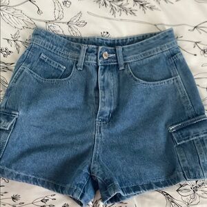 SHEIN Blue Jean Shorts with Frayed Hem and Faded Look